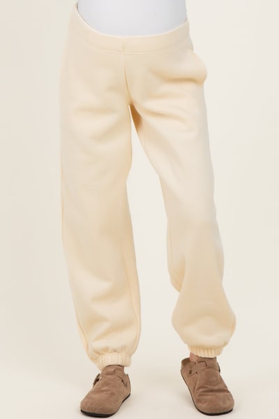 PinkBlush Cream Fleece Maternity Sweatpants
