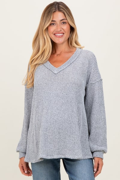 PinkBlush Heather Gray Long Puff Sleeve Solid Oversized Maternity Top