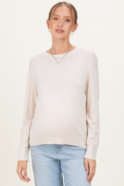 PinkBlush Oatmeal Classic Crew Neck Maternity Sweater