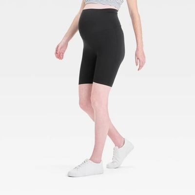 Target Over Belly High-Rise Seamless Ribbed Maternity Bike Shorts - Isabel Maternity by Ingrid & Isabel™ Black XS: Lightweight Fit, 6" Inseam