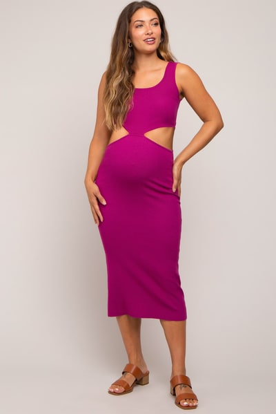 PinkBlush Magenta Sleeveless Side Cutout Maternity Midi Dress