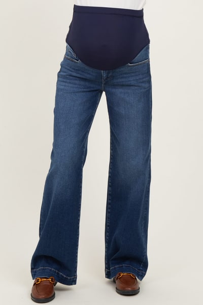 PinkBlush Navy Dark Wash Wide Leg Maternity Jeans