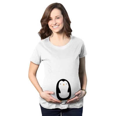 Target Cute Maternity Shirt Penguin Push Present for New Mom Baby Announcement Top - Crazy Dog Maternity T Shirt for Animal Lovers White S