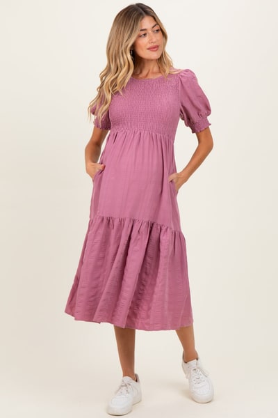 PinkBlush Mauve Textured Flowy Maternity Dress