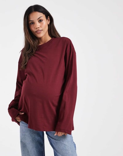 ASOS long sleeve t-shirt in burgundy
