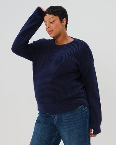 MARION Maternity Button-Shoulder Maternity & Nursing Sweater w/Thumbhole Feature