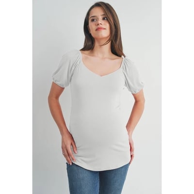 Target Hello Miz Women's Short Sleeve Sweetheart Neck Puff Maternity Top - Ivory - Small