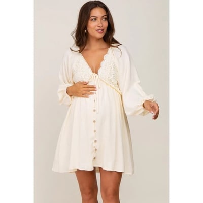 Target Pinkblush Beige Crochet Lace Button Front Maternity Dress Large