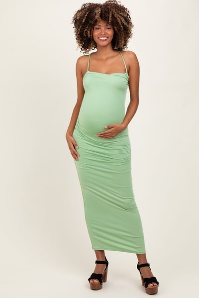 PinkBlush Mint Ruched Double Layered Maternity Maxi Dress