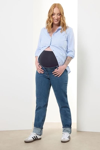 Yours Clothing LTS Tall Maternity Indigo Blue Washed UNA Stretch Mom Jeans