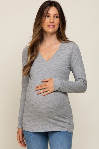 PinkBlush Heather Grey Fitted Long Sleeve Maternity Top