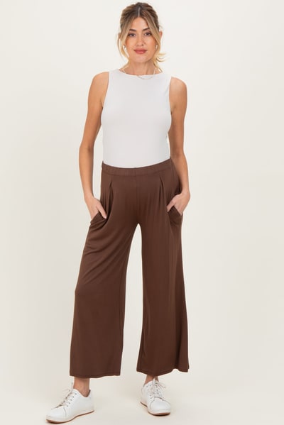 PinkBlush Brown Wide Leg Ankle Maternity Lounge Pants