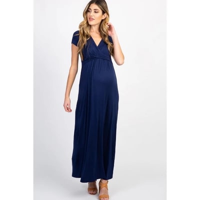 Target Pinkblush PinkBlush Navy Draped Maternity/Nursing Maxi Dress Large