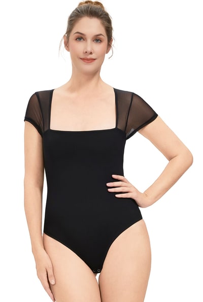 Kimi + Kai Kimi + Kai Women's Square Neck Sheer Sleeve Bodysuit Top