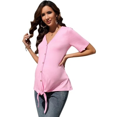 Target Clearlove Women's Maternity Shirts Color Block Split Hem Tunic Tops Pregnancy Clothes Pink S
