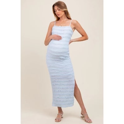Target PinkBlush Light Blue Ruffle Tiered Fitted Maternity Maxi Dress Light Blue Small