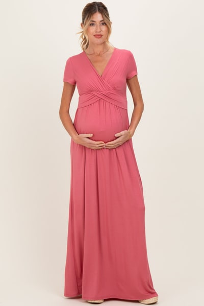 PinkBlush PinkBlush Mauve Draped Maternity/Nursing Maxi Dress