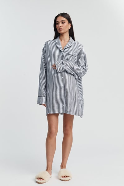 Legoe Heritage Sleep Shirtdress (Vertical Navy Stripe)