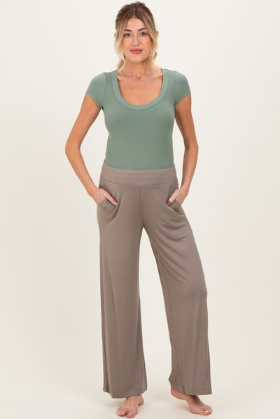 PinkBlush Taupe Ankle Wide Leg Maternity Pants