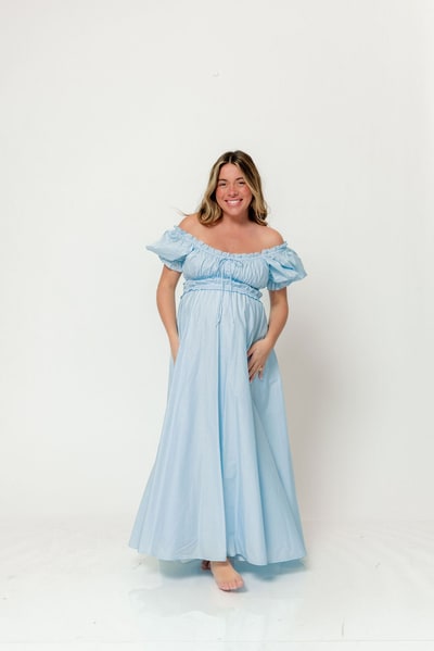 Worth Collective Sydnee Cotton Maxi Dress in Light Blue - Bump Friendly