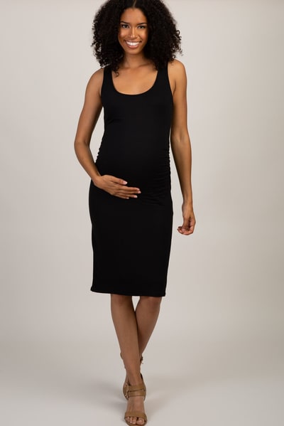 PinkBlush PinkBlush Black Sleeveless Ribbed Maternity Dress