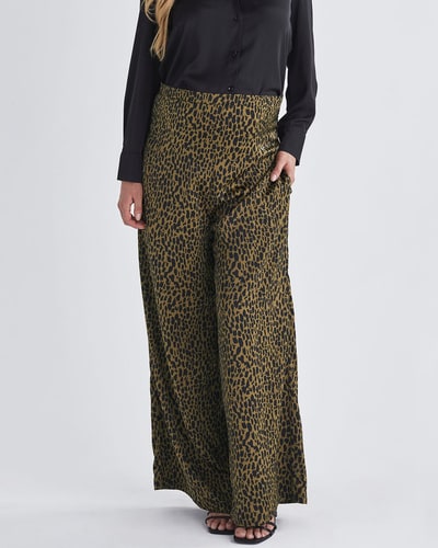 Angel Maternity Leona Animal Print Satin Wide Leg Maternity Pants