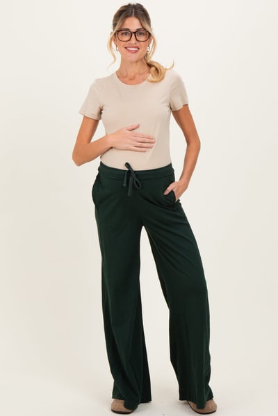 PinkBlush Forest Green Drawstring Wide Leg Maternity Lounge Pant