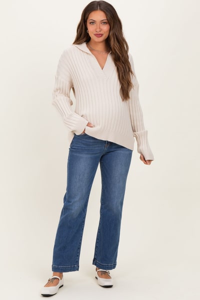 PinkBlush Blue Cropped Wide Leg Maternity Jeans