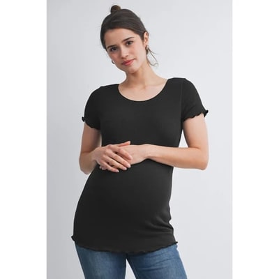 Target Hello Miz Women's Short Sleeve Ribbed Scoop Neck Maternity Top - Black - Medium
