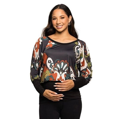 Kohl's Maternity 24Seven Comfort Apparel Paisley Dolman Sleeve Banded Top
