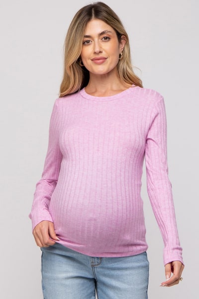 PinkBlush Pink Ribbed Long Sleeve Maternity Top