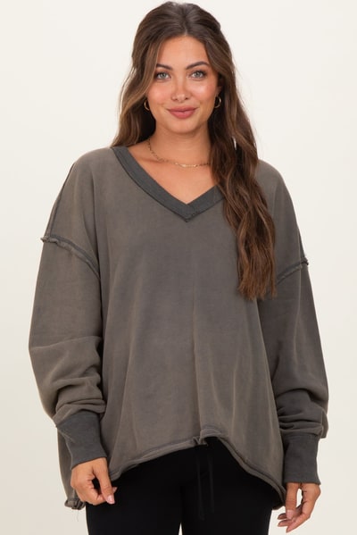 PinkBlush Charcoal Mineral Washed French Terry Oversized Maternity Sweatshirt