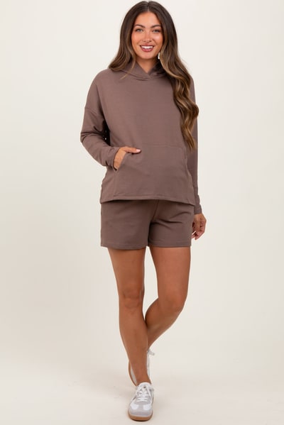 PinkBlush Brown Hoodie Shorts Maternity Set