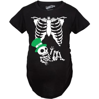 Target Maternity Sprite Skeleton Baby Funny St. Patrick’s Day Announcement T Shirt - Crazy Dog Maternity T Shirt for Saint Patrick's Day Black S