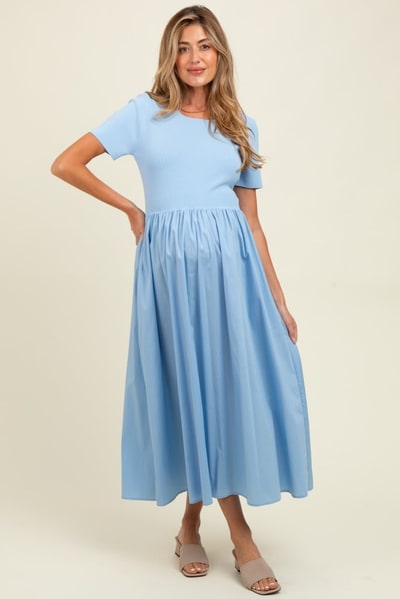 PinkBlush Light Blue Solid Maternity Maxi Dress
