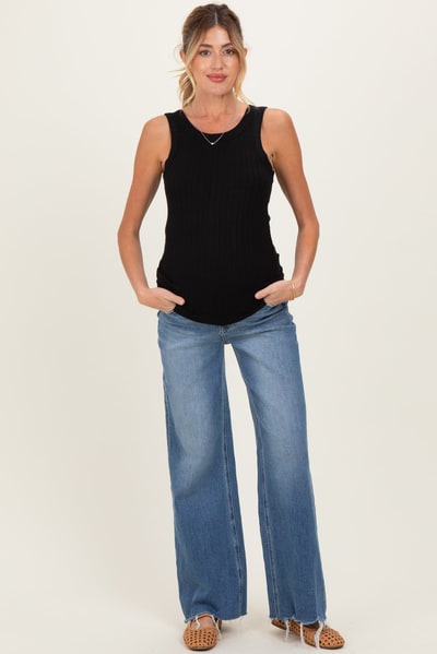 PinkBlush Blue Distressed Hem Wide Flare Maternity Jeans