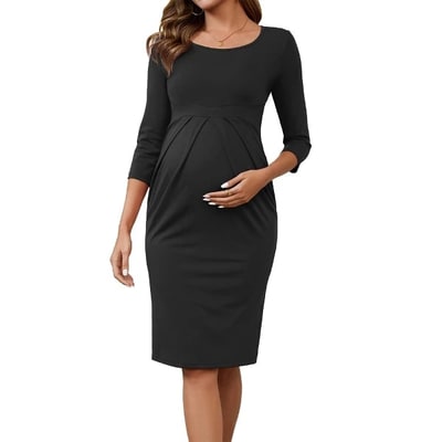 Target INSPIRE CHIC Women's Maternity Crew Neck 3/4 Sleeves Office Back Zipper Work Pregnancy Dresses Small Black
