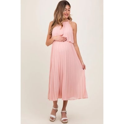 Target PinkBlush Pink Pleated Woven Maternity Midi Dress Pink Small