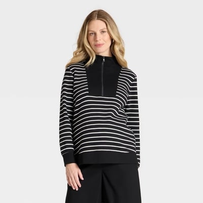 Target Fashion Leisure Maternity Pullover Sweatshirt - Isabel Maternity by Ingrid & Isabel™ Black/Cream Striped XL