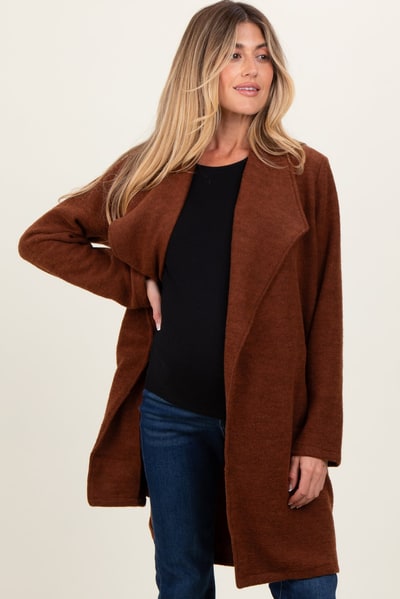 PinkBlush Brown Knit Relaxed Fit Maternity Coat Jacket