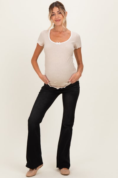 PinkBlush Black Raw Hem Maternity Flare Jeans