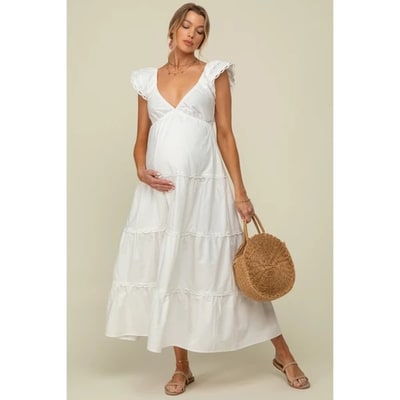 Target Pinkblush White Ruffle Trim Maternity Maxi Dress Small