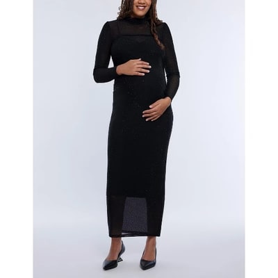Target Women's Mesh Turtleneck Maxi Maternity Dress - Black Rhinestone - Size: Medium - Motherhood Maternity