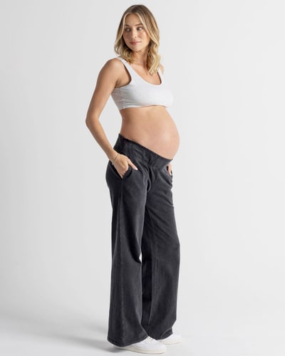 Angel Maternity Acid Wash Black Cotton Maternity Pants