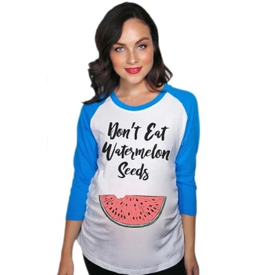 Target Maternity Raglan Don’t Eat Watermelon Seeds Funny Pregnancy Baseball Tee - Crazy Dog Maternity Raglan With Sarcastic Sayings Royal L