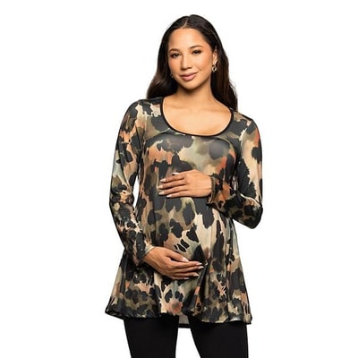 Kohl's Maternity 24Seven Comfort Apparel Multiprint Long Sleeve A-Line Top