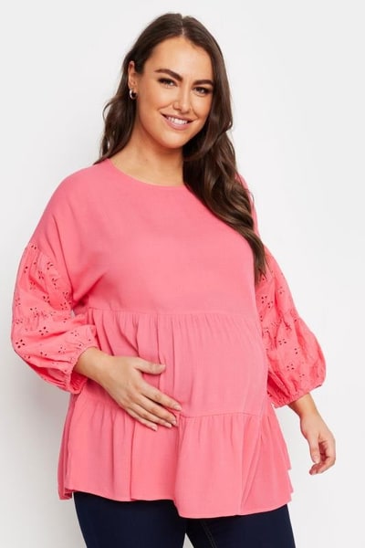 Yours Clothing BUMP IT UP MATERNITY Pink Broderie Top