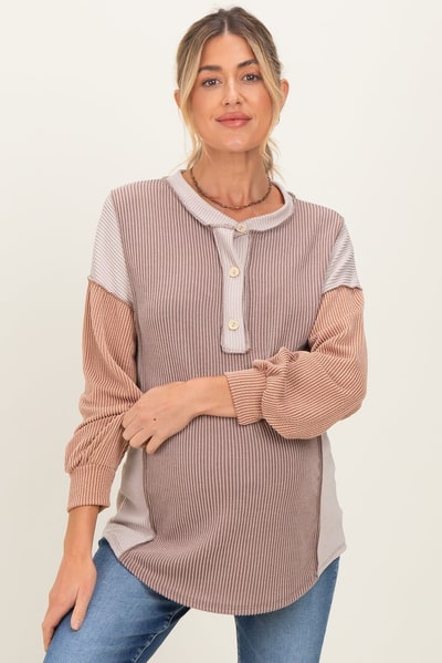 PinkBlush Mocha Colorblock Maternity Top
