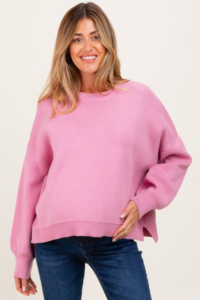 PinkBlush Lavender Drop Shoulder Relaxed Fit Maternity Sweater