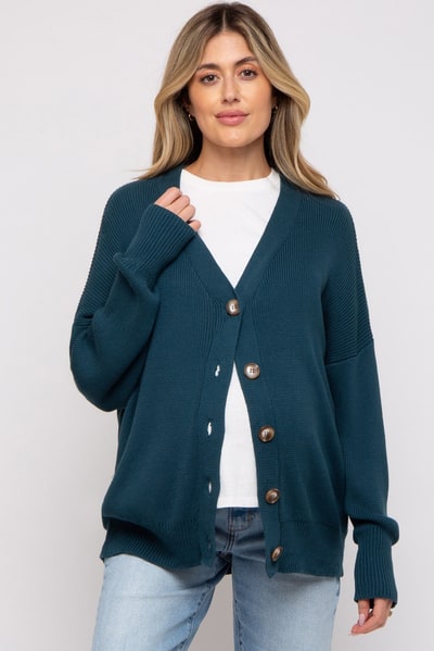 PinkBlush Dark Teal Basic Ribbed Maternity Cardigan Sweater